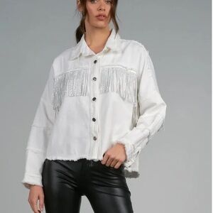 Elan White Fringe Jean Jacket